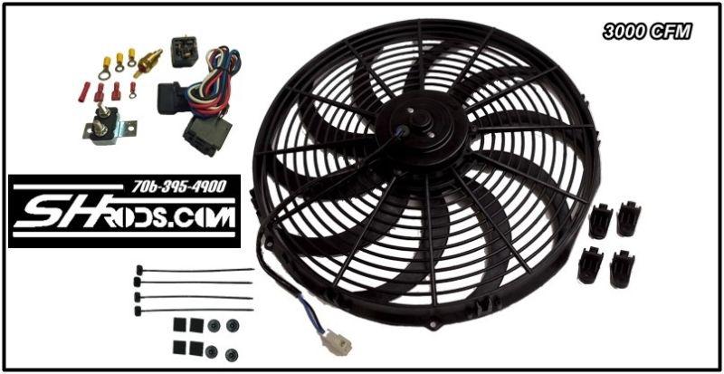 16" hd 3000 cfm reversible electric fan & universal 40 amp relay temp fan sensor