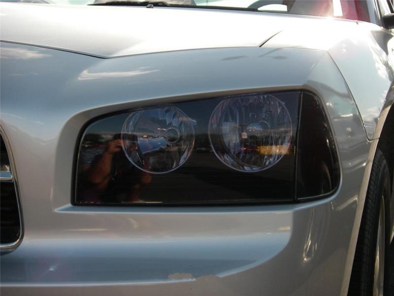 Dodge charger smoke colored headlight film  overlays 2005-2010