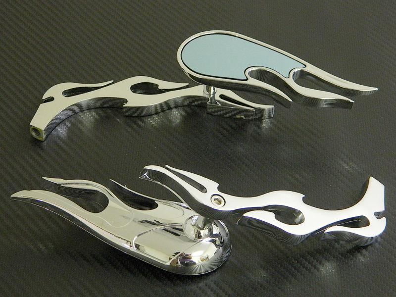 Universal chrome flame style rearview mirrors for cruiser chopper motorcycle