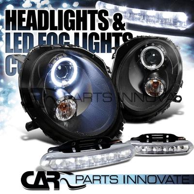 07-12 mini cooper crystal black halo projector headlights+6-led fog lamps