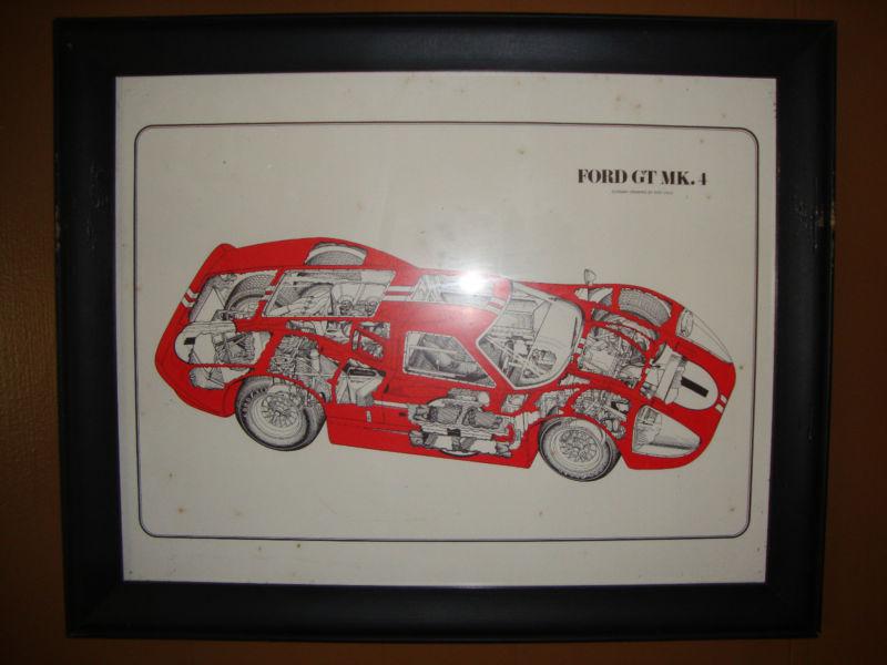 Rare! original 1967 ford gt mk. 4 cutaway drawing lithograph mati palk artist