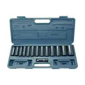 15 piece 1/2 inch socket set drive deep impact sae car 6 point steel 