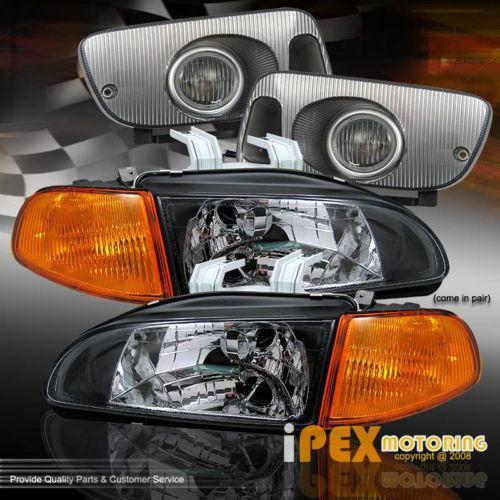 Combo 92-95 civic hatch/coupe jdm black headlights+amber corner light+fog lamp