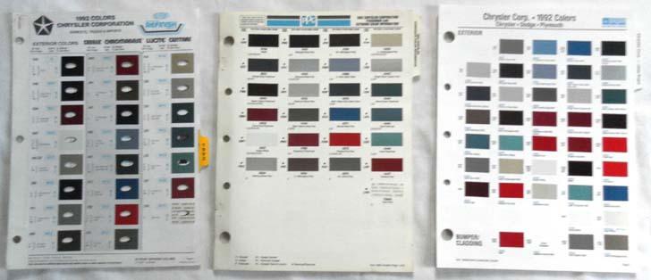 1992 chryler dodge plymouth mopar truck color paint chip charts all models