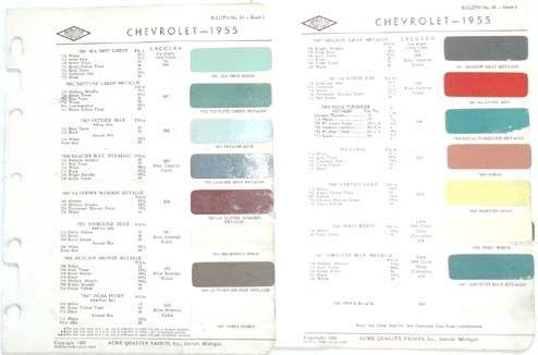 1955 chevrolet acme proxlin color paint chip chart all models original 