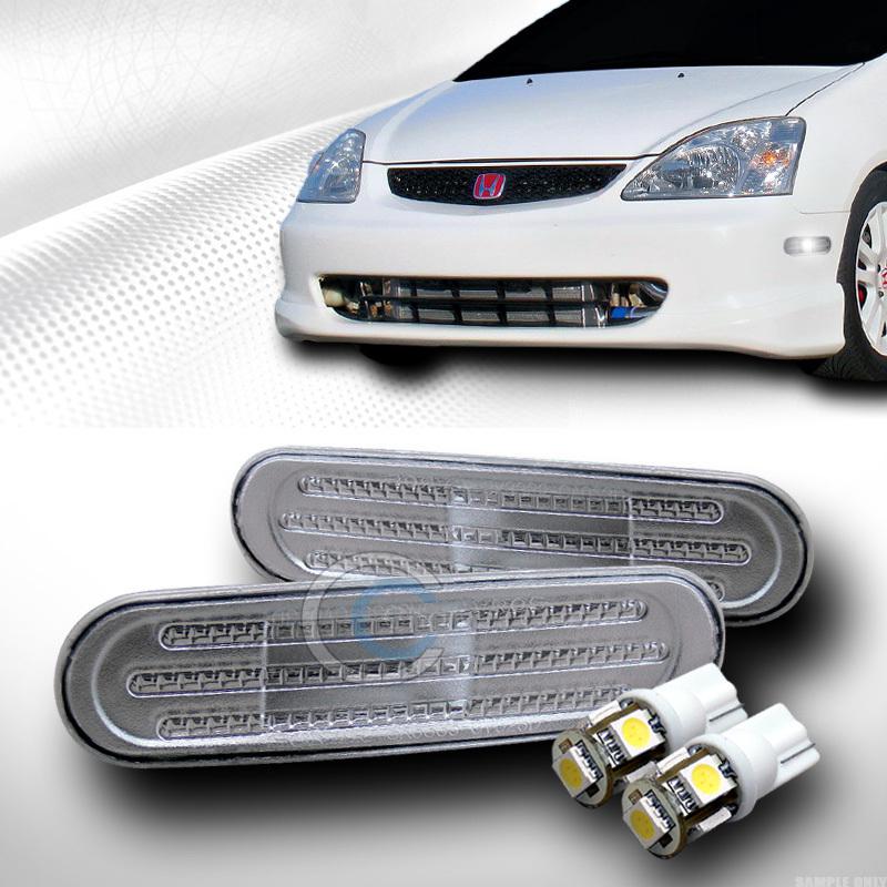 Clear front/rear side marker bumper lights yd+5 smd led bulbs 02-05 civic ep3 si