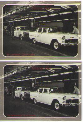 1955 chevy assembly line baseball card sized cards - lot of 2 - must see !!