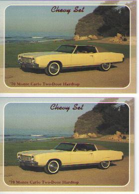 1970 chevy monte carlo baseball card sized cards - lot of 2 - must see !!