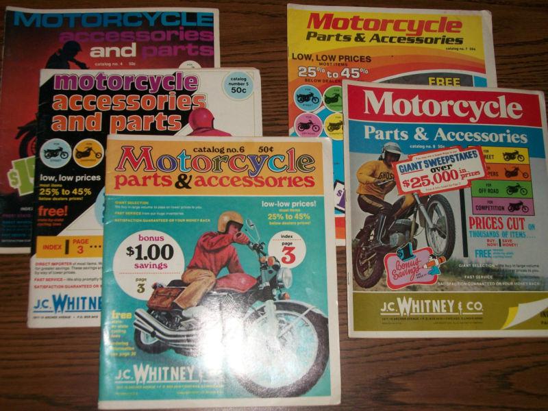 5 issues 1970's j.c. whitney motorcycle parts & assessories catalogs harley