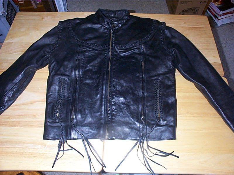 Unik ladies leather riding jacket, size m, braid and woven accents and liner