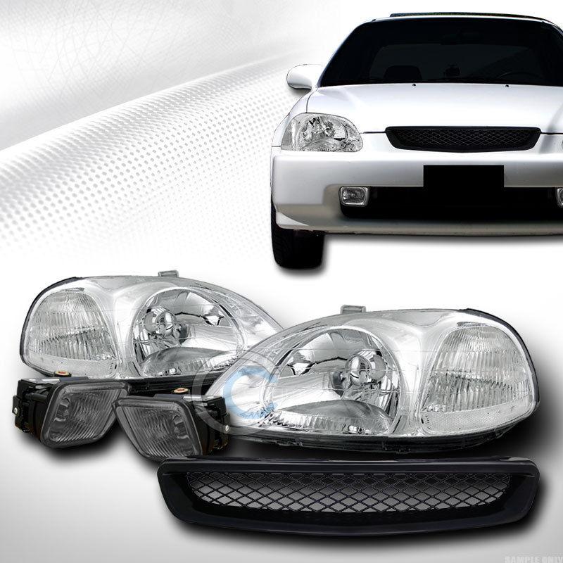 Chrome head lights dy+grill grille abs+fog lamps smoke 96-98 honda civic ek ek9