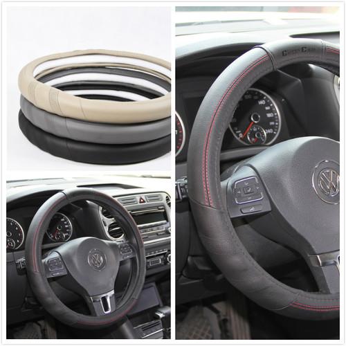 Steering wheel cover black pvc leather red stitch style brand new 58008a