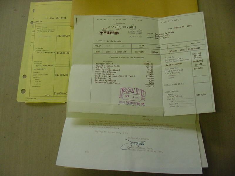 56 "corvette" serial # 2013  (bill of sale) and other paperwork