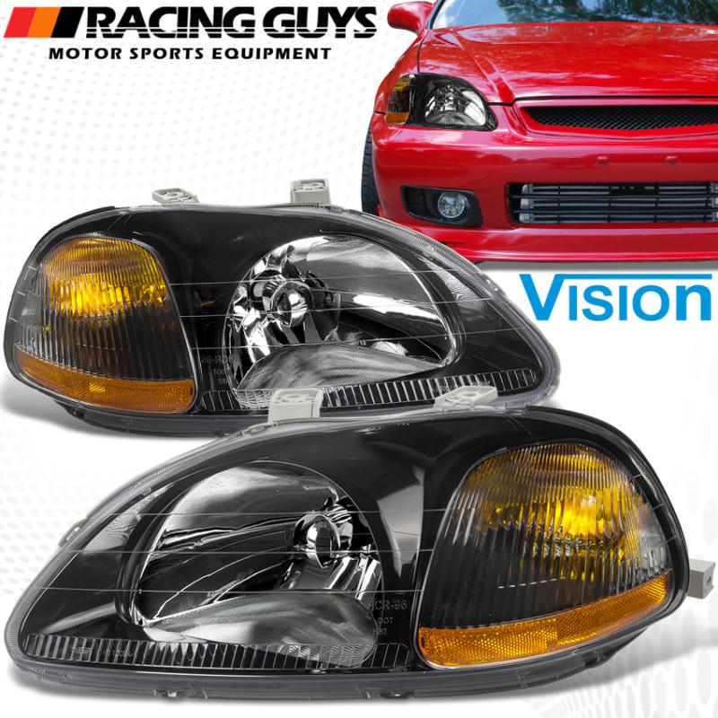 1996-1998 honda civic hatchback black headlights jdm lamps sedan em1 ek9 ex lx