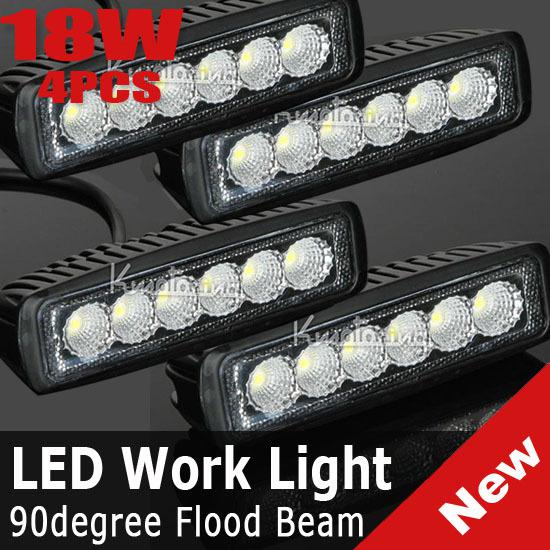 4pcs 18w led flood beam work light offroad truck suv atv jeep boat 4wd 4x4 lamp