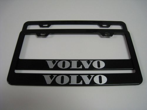 (2) black coated metal license plate frame - volvo