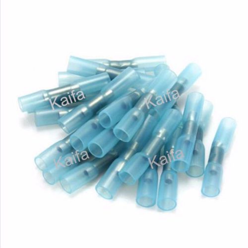 50 x blue heat shrink butt wire electrical crimp terminal connector 14-16 awg