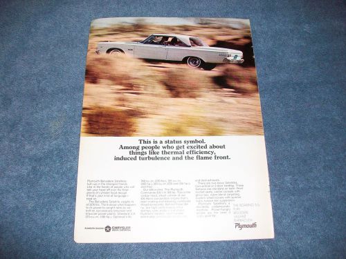 1965 plymouth bevedere satallite color vintage ad &#034;this is a status symbol&#034;