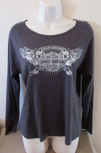 Harley davidson woodstock il. l/s gray tee top w/shimmery silver graphics sz xl