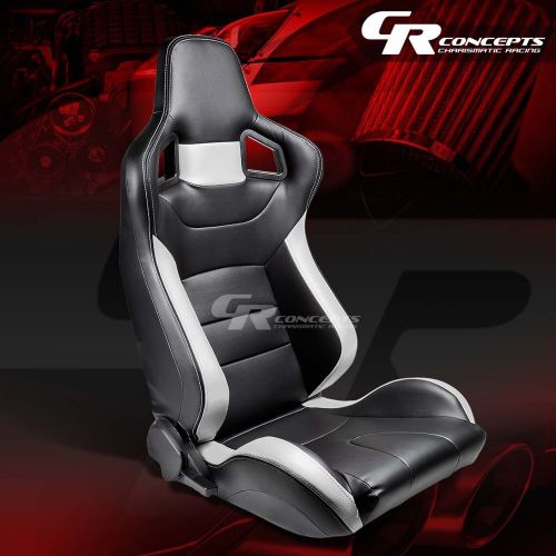 2 x pvc leather high-head sports racing seats+mounting sliders passenger side