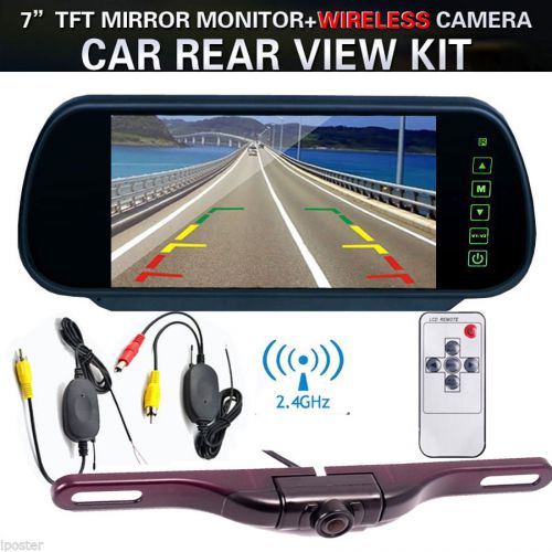 7&#034; lcd screen car rear view backup mirror monitor+wireless reverse ir camera kit