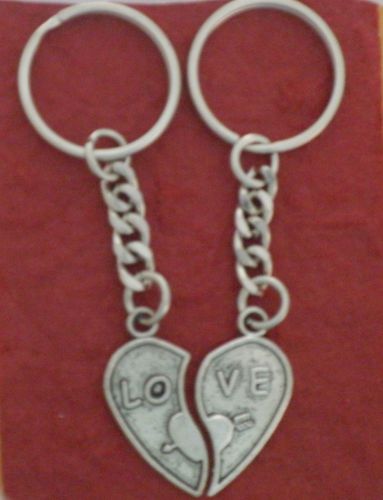 Love keyring share charm metal keychain couple heart key ring