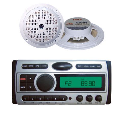 2x-5.25&#034; white 100w speakers + new pyle plcdmr97 cd am/fm mp3 waterproof radio