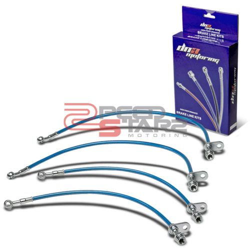 Stainless brake line/hose pvc coat 4pc for 02-06 rsx/civic si/12 crz/tsx blue