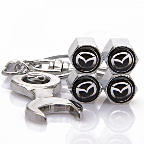 4x auto car tyre stems air cover valve caps + wrench keychain for