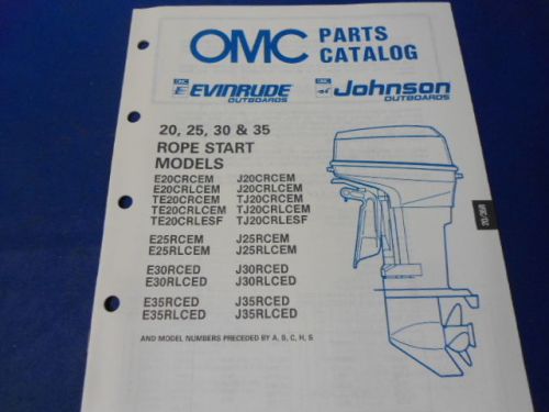 1989 omc evinrude/johnson parts catalog, 20, 25, 30 &amp; 35 rope start models