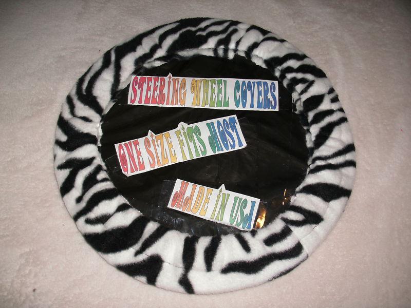 New soft fleece zebra black & white steering wheel cover