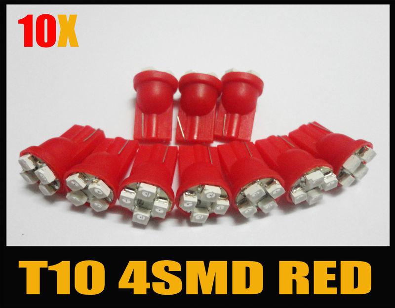 10x red t10 4-smd led wedge lights 168 194 158 655 w5w 558 555 194na #hf11