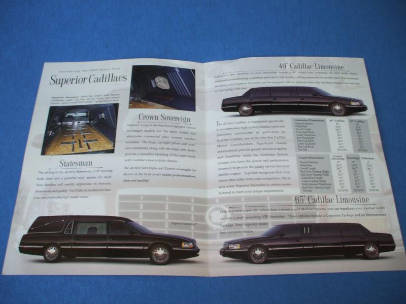 Late 1990's  cadillac superior coaches limousine hearse  sales folder brochure 