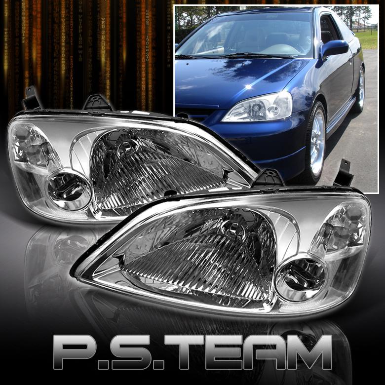 01-03 honda civic 2/4dr jdm clear crystal headlights lamps lights left+right