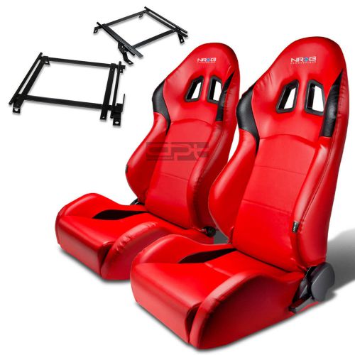 Nrg racing bucket seat red pvc+silder/rail+for 90-93 acura integra bracket x2