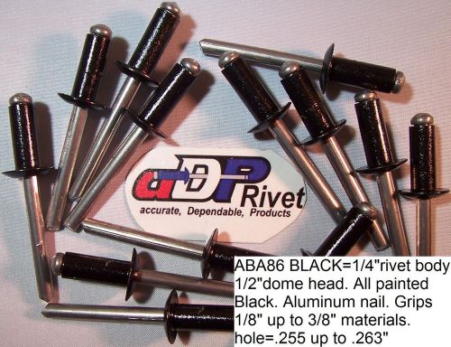 Aluminum pop rivet 1/4diax3/8grip small head aba86 black=50ea made in usa rivets