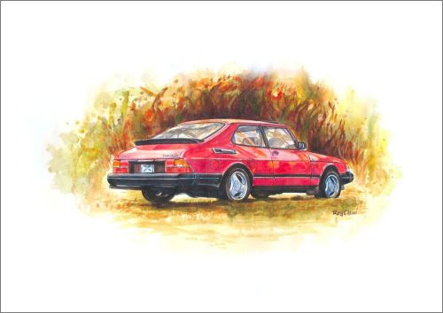 Exclusive saab 900 turbo (red) art print by roy chui, a3 size