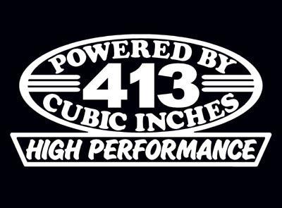 2 high performance 413 cubic inches decal set hp v8 engine emblem stickers