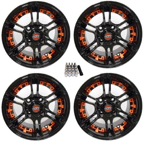 Madjax 14&#034; mirage black/orange golf cart wheels/rims yamaha