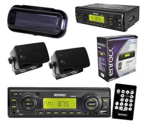 New in dash boat marine mp3 usb radio w/ 2 black box waterproof speakers system