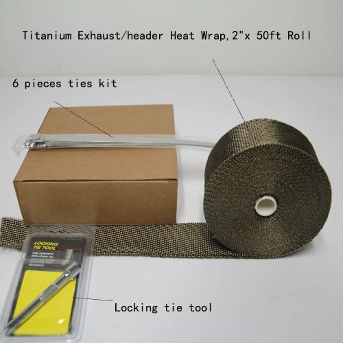 Titanium exhaust heat wrap, 2&#034;x50&#039;roll with stainless ties kit+locking tie tool