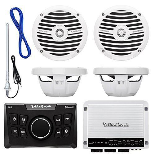 Rockford pmx-0 am/fm receiver, 4x 6.5&#034; white speakers, 400w amplifier, antenna