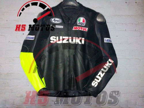 Suzuki r gsx black color motorbike/motorcycle leather racing jacket all size