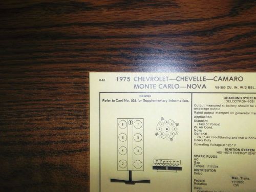 1975 chevrolet &amp; camaro eight series models 350 ci v8 2bbl tune up chart