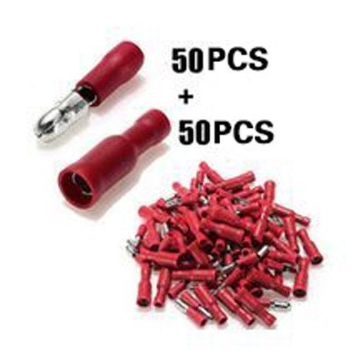50pairs insulated bullet terminals electrical crimp connector assortment kit 4mm