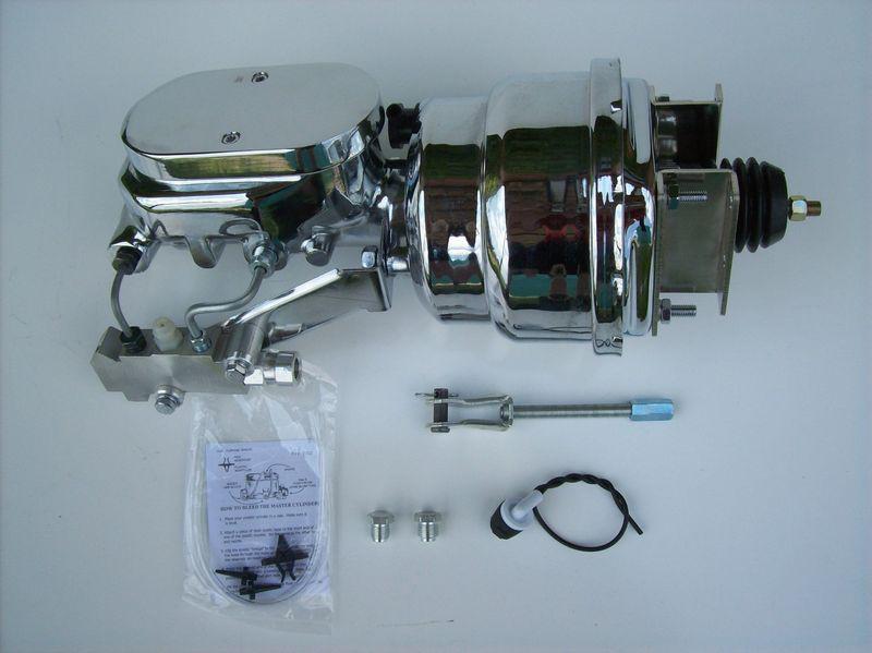 1955-57 chevy 7" dual chrome brake booster kit chrome side disc/drum (6l6b2)