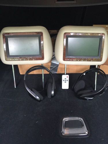 2 cadillac escalade or gmc tan leather head rests with 7inch color monitor built