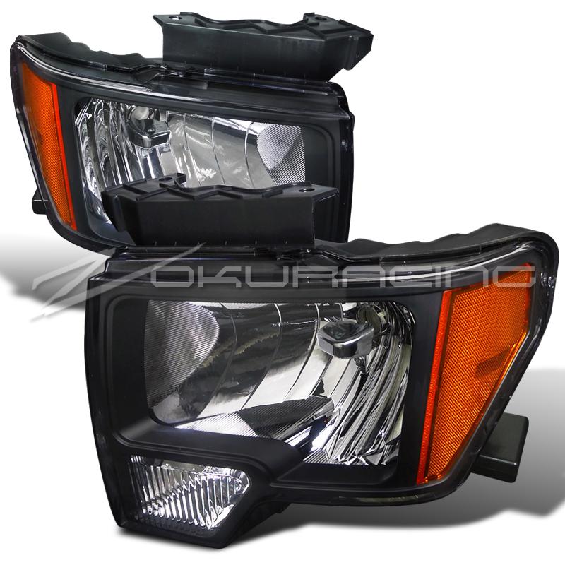 2009-2012 ford f150 truck black front headlights pair