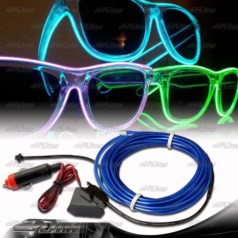 Universal 12v blue electroluminescent el wire light glow rope + cigarette plug
