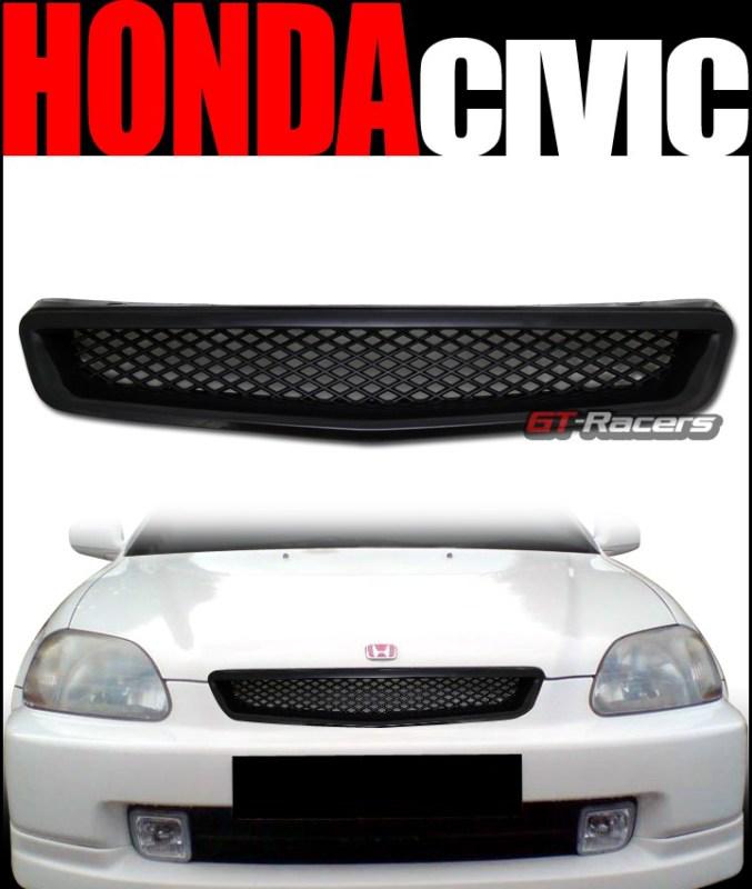 Jdm blk t-r mesh type front bumper hood grill grille 99-00 honda civic ek ek9 ej